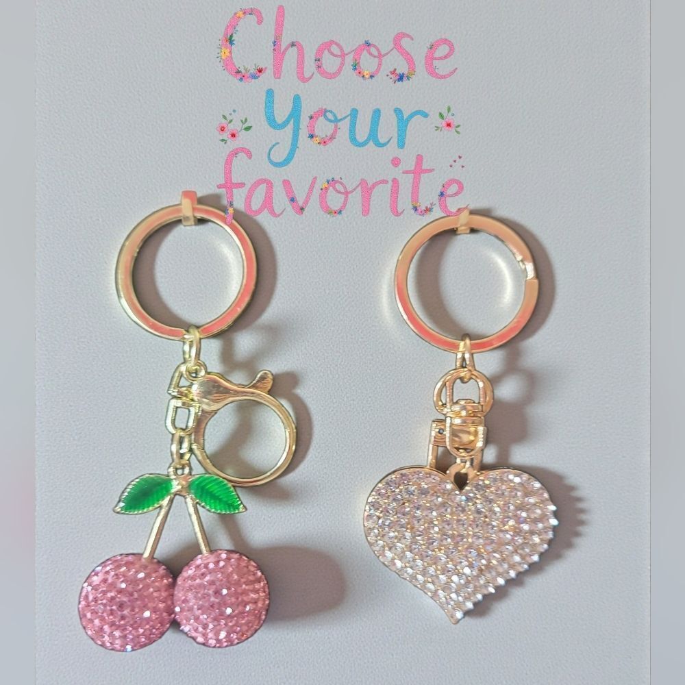 Cherry Pink Or Bling White Heart Key/Bag Charms Choose Your Favorite